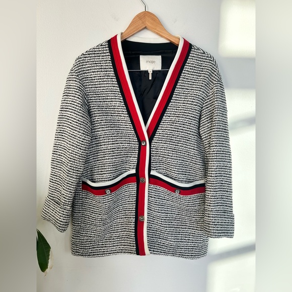 NWOT Maje Visala Tweed Effect Cardigan Jacket Straight Midi Size 38 M - Picture 5 of 13